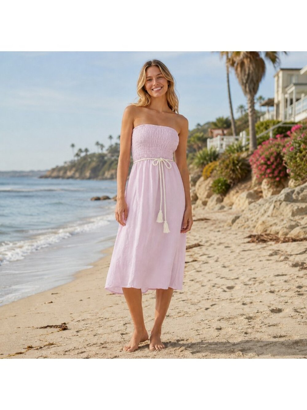 J. Crew Pink Linen Strapless Smocked Dress New XL B1623